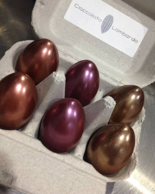 Cioccolato Lombardo's 60 per cent dark chocolate, metallic-dusted eggs with salted caramel truffles inside, $32.50, see cioccolatolombardo.com Photo: Supplied