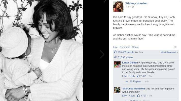 A tribute uploaded to Whitney Houston's official Facebook page