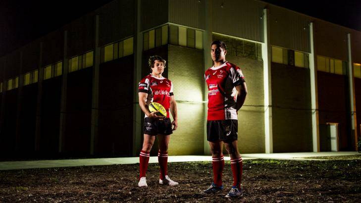 Sean Doyle and Jarrad Butler in the new Vikings NRC playing strip. Doyle wants to use the competition to break his way into the Brumbies side. Photo: Jay Cronan