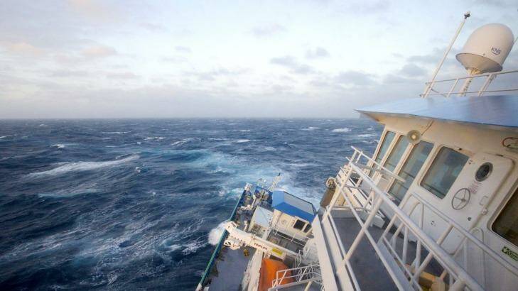 All at sea: CSIRO's RV Investigator in rough weather in the Southern Ocean.  Photo: Pete Harmsen