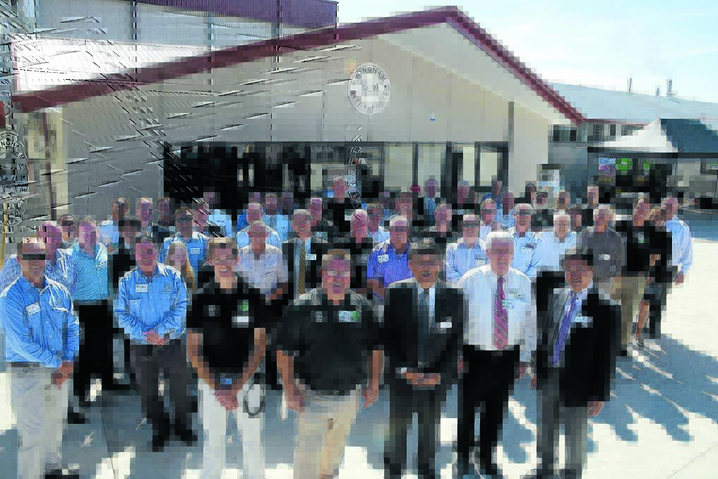 Freezing fantastic: Attendees of the official opening of Wingham Beef Exports' new facility. In the front row is Wingham Beef Exports' Chris Zanardi and Grant Coleman, NH Food Australia's Takeo Kudo, Greater Taree City mayor Paul Hogan and NH Food Australia's Kanji Bando.