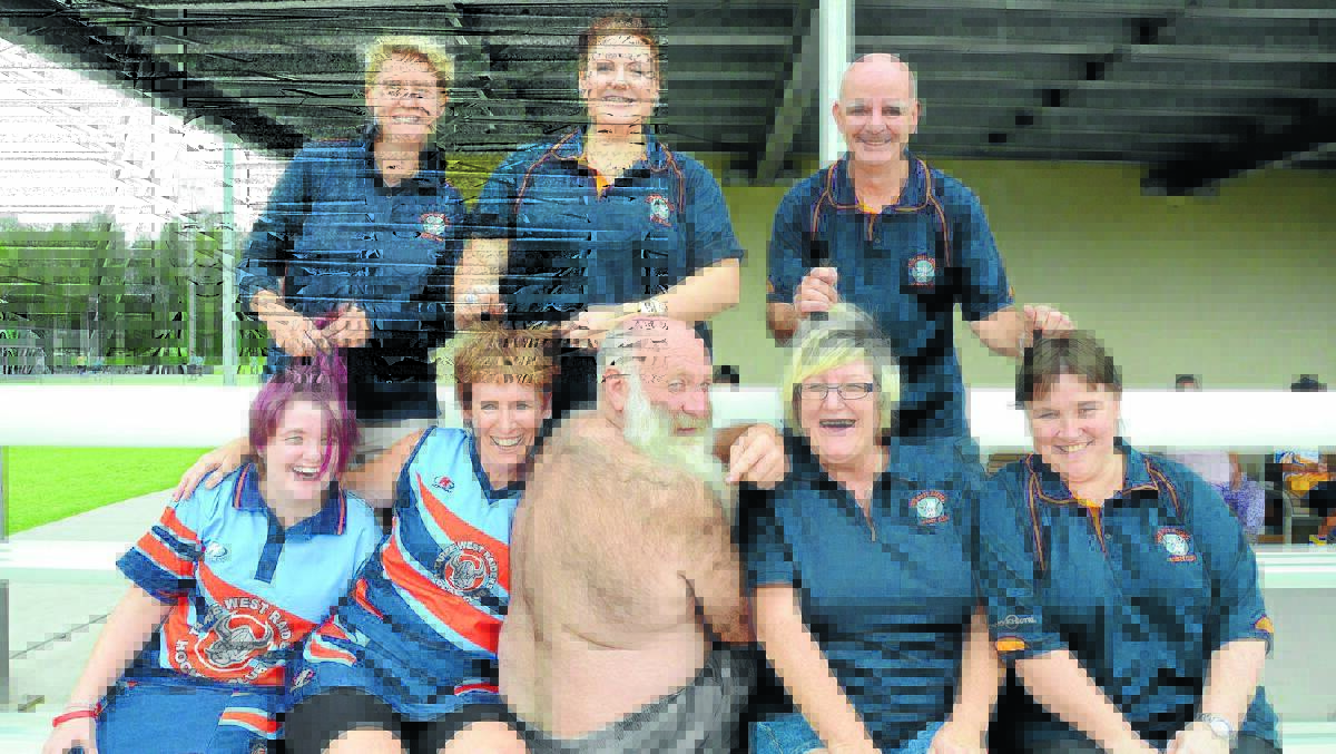 Prepared to lose their hair: (Back) Sally Geary, Erin Green, Rob Collier; (front) Liui Sargent, Ruth Sheather, Geoff Lucas, Deb Kelly and Kathy Saville.