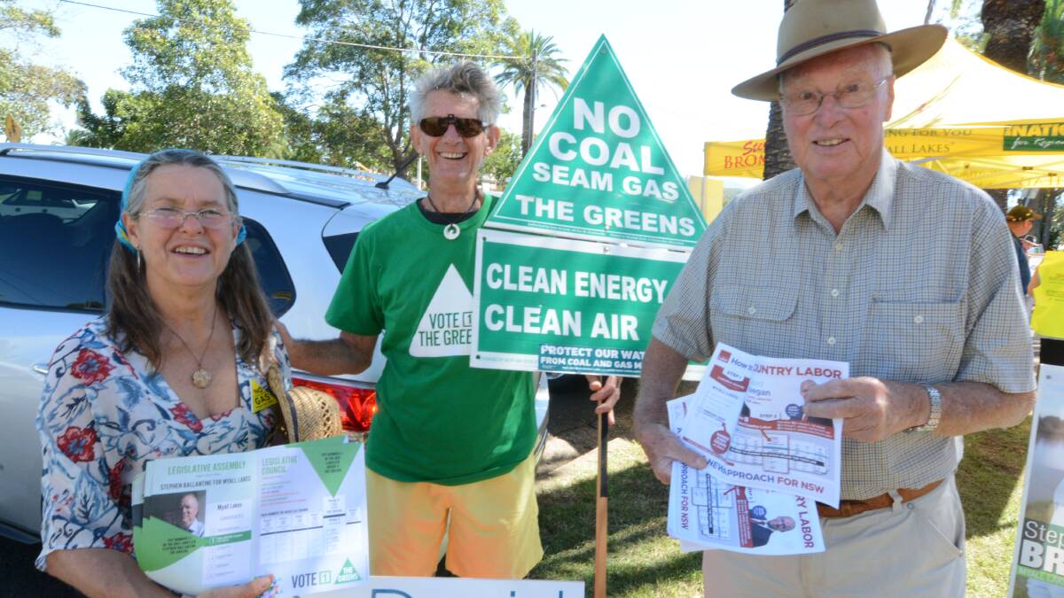 Greens supporters at Wingham on election day. 