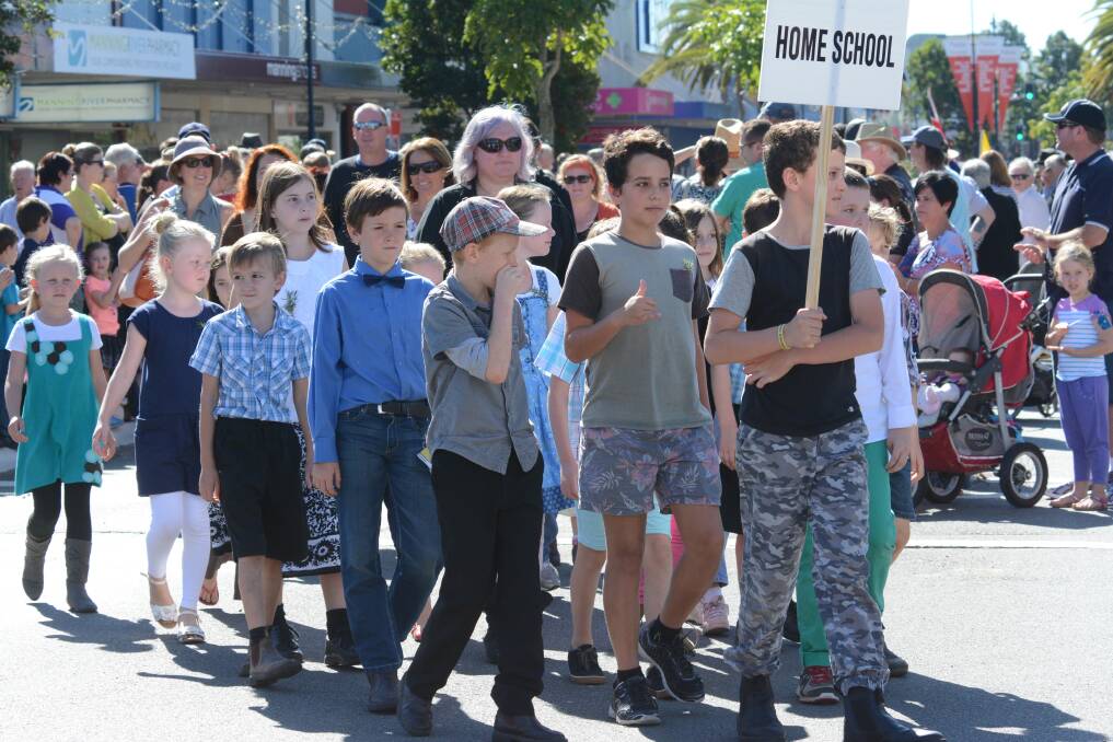 Manning Valley homeschooling group marching on Anzac Day.
