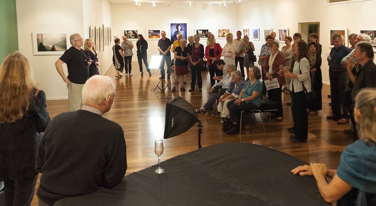 The audience gathers to hear from photographer Mike Skelton at the official opening of his exhibition, Exposed - A restrospective. Ashley Cleaver photo.