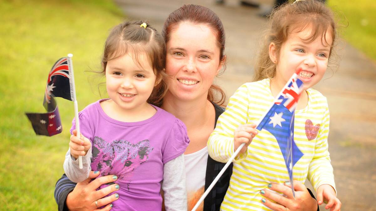 Mum Bonnie and daughter Jasmine and Lilly Leslie. They were watching daughter/sister Rose marching - Anzac Day - Wingham 2014
