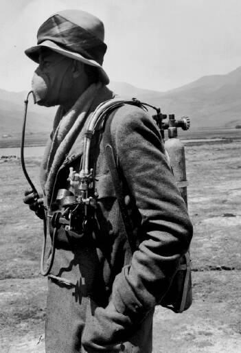 LABOUR OF LOVE: George Ingle Finch wearing his (in)famous oxygen apparatus, which would become standard issue in subsequent attempts on Mount Everest's summit.
