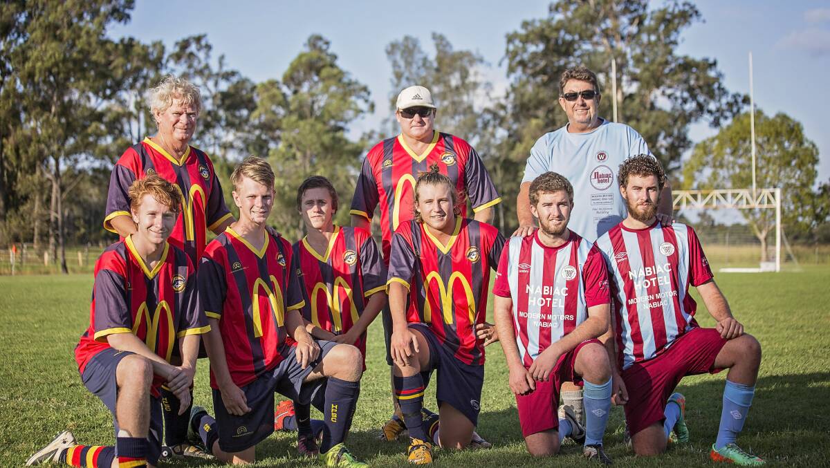 Hallidays Point's Paul, Jacob and Joshua Sandilands, Andrew, Jarrad and Casey Geer and Wallamba's Dave, Mitch and Penn Weller before last Saturday's game. 