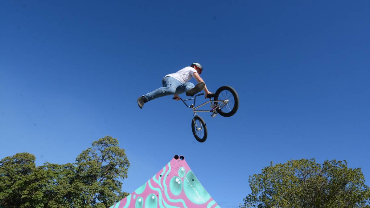 Flying high: Brodie Ritter training at the Taree Skate Park.