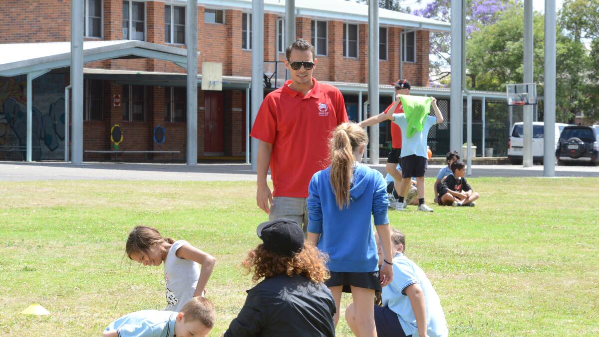 Jade North conducts a coaching clinic at Taree Public School on Thursday.