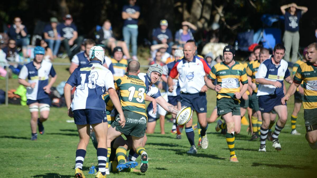 Manning Ratz five-eighth Jake Maurirere offloads during last season's Lower North Coast rugby grand final against Forster-Tuncurry.