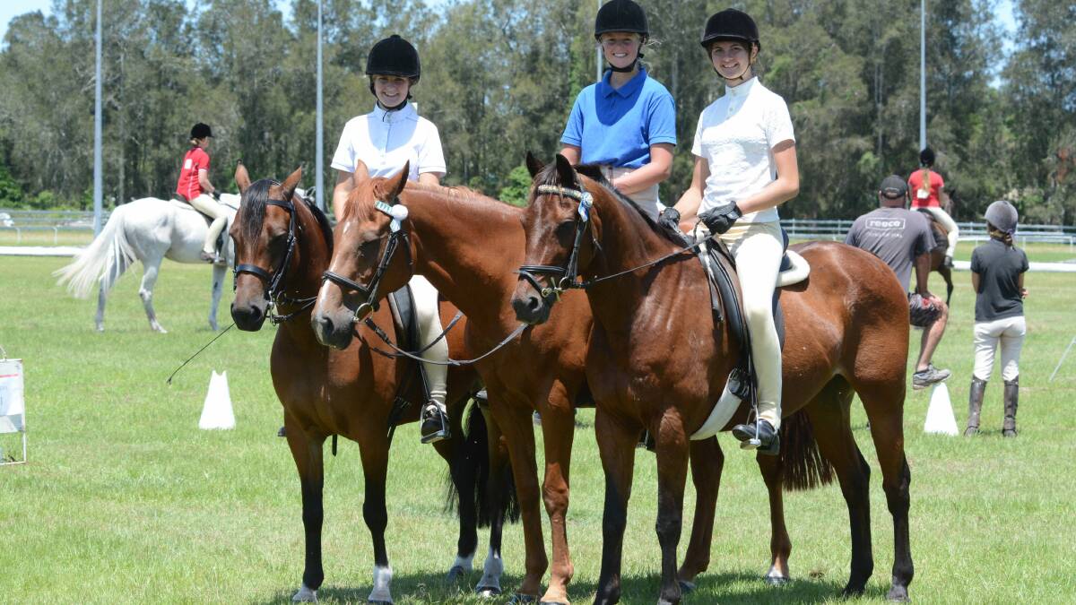 Annabelle Nunn, Sidnie Cloughessy and Chloe Woods taking part in a hacking day conducted by Manning Valley Dressage and Hacking club last December.