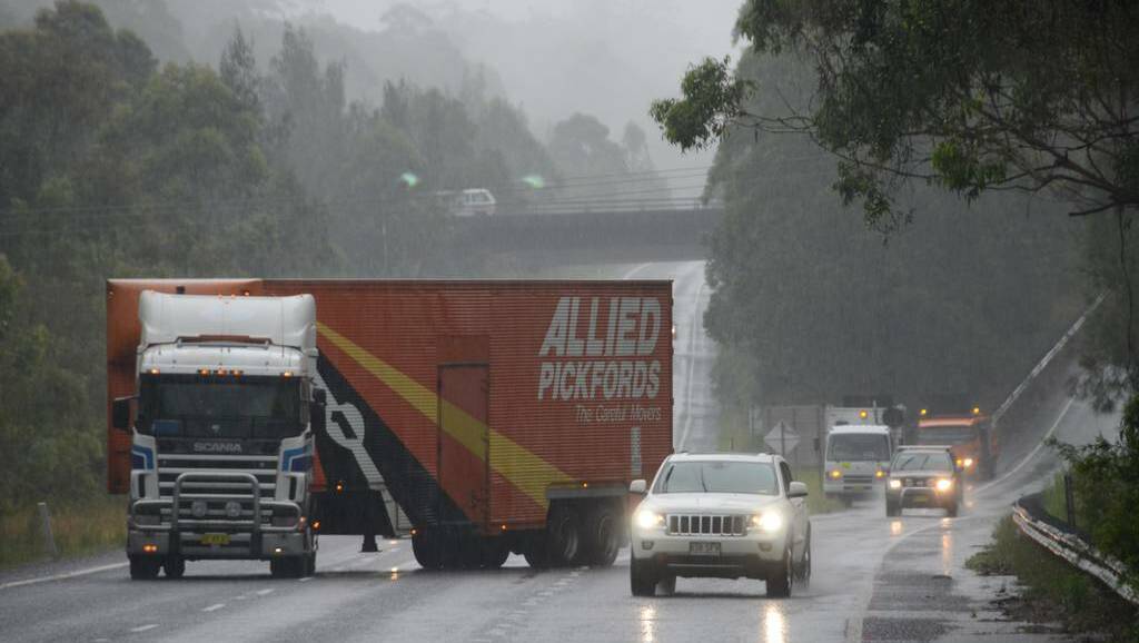 Breakdown The truck blocking the Pacific Highway, near the Oxley Highway interchange, on Friday afternoon. Picture: Port Macquarie News.