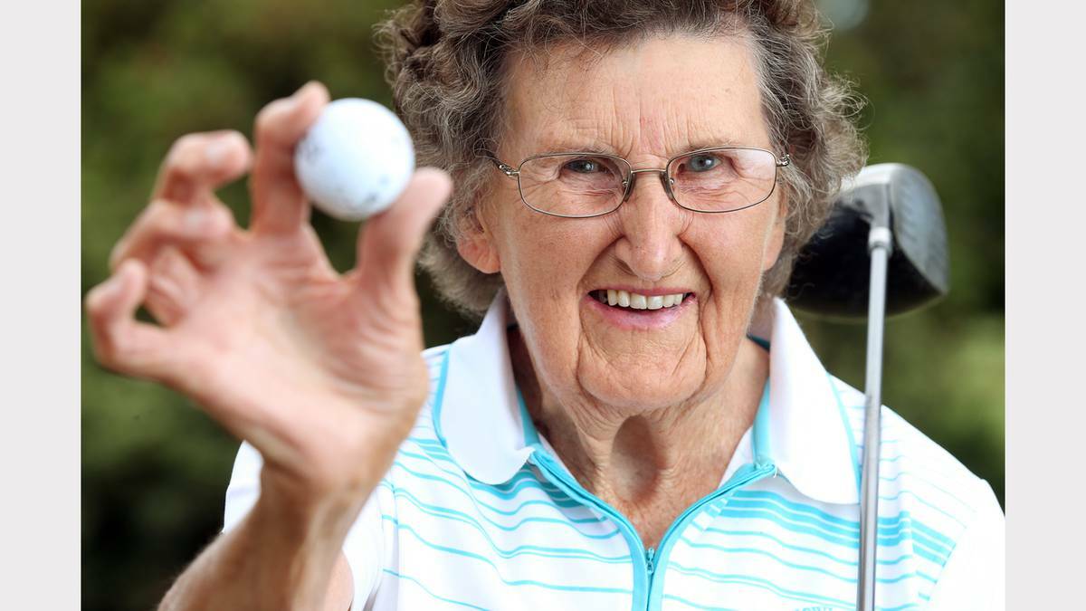 Howlong's Betty Gibson, 89, scored her first hole-in-one at the 8th tee at Howlong Country Golf Club. Picture JOHN RUSSELL