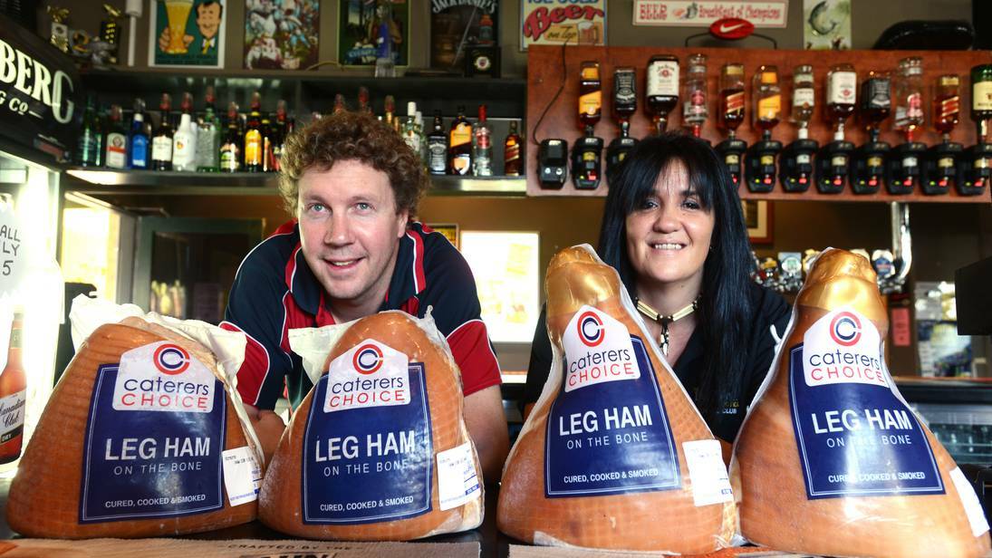 Jeremy Cooper and Julie Ninness are ready for the Endless Ham Raffles for Riding for the Disabled. Photo Barry Smith.