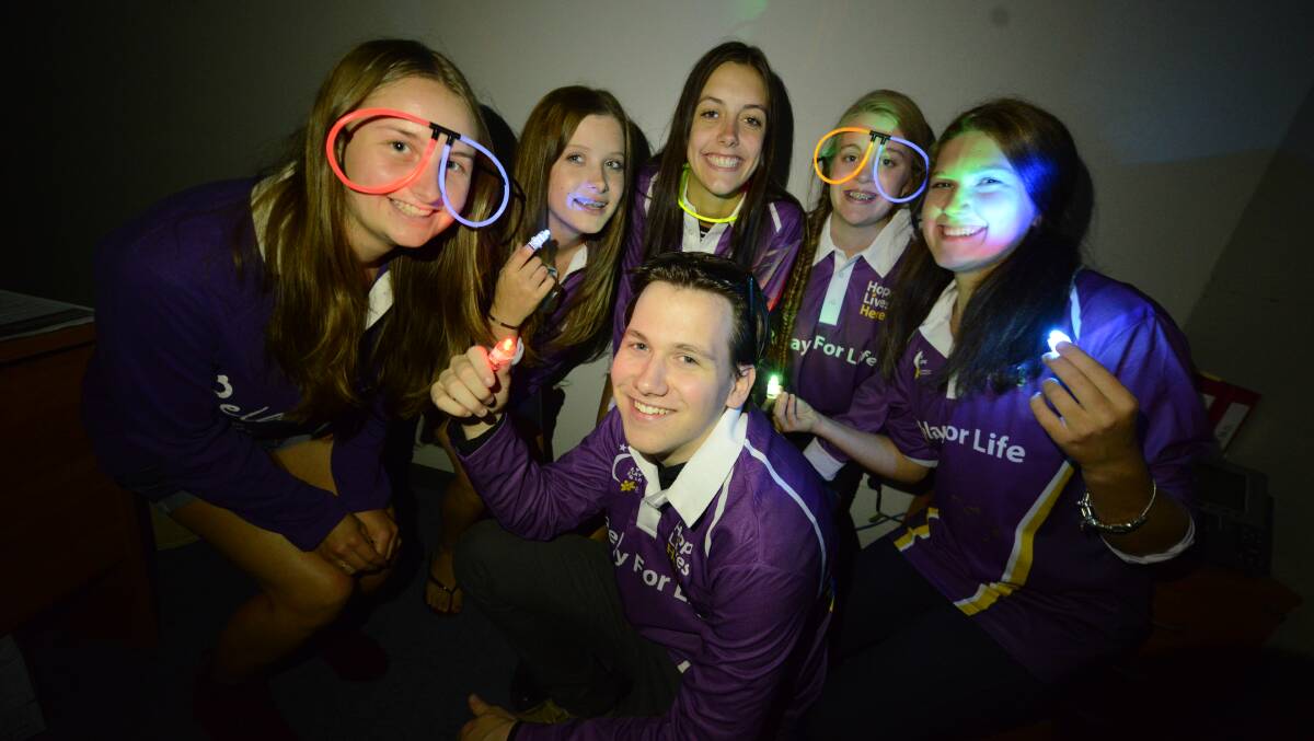 Light It Up TAFE Relay for Life members Brad Morris (front), Monique French, Kyshea Bernasconi, Brie Hannon, Ami-Lee Kinnear and Katie Hall.