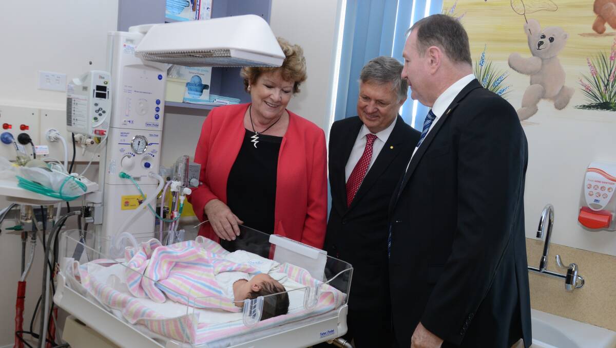 Health minister Jillian Skinner with Humpty Dumpty chairman Paul Francis and member for Myall Lakes, Stephen Bromhead at Manning Hospital today (Friday April 4)