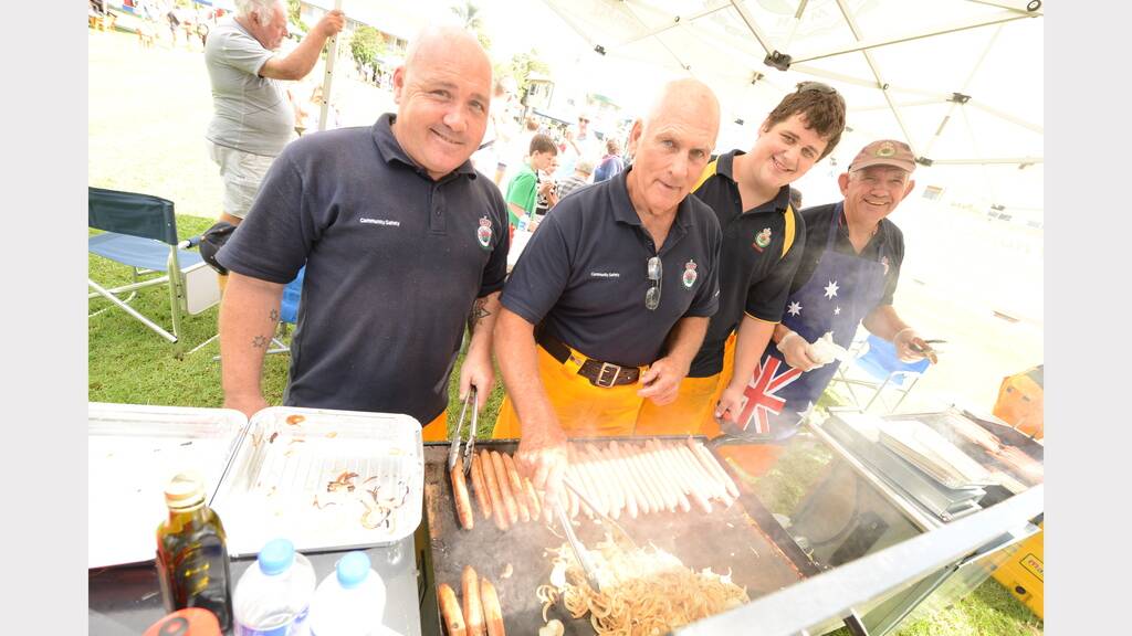 Cooking for crowds at the Mid North Coast Family Referral Service Family Fun Day in Taree was Jason Newport, Bert Bennett, Jarrad Paltram and Leo Fransen.