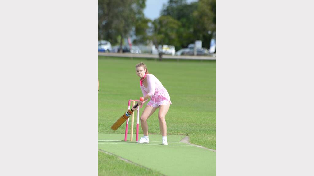 Rachel Austin at the crease on Chatham High's Pink Stumps Day.