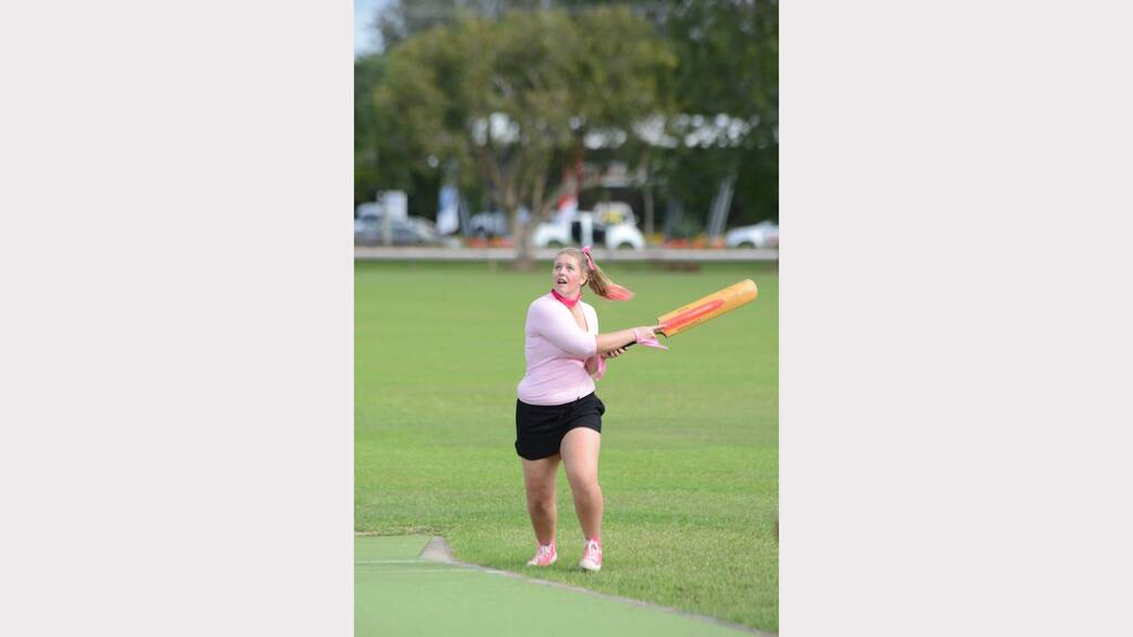 Meg Christensen batting at Chatham High's Pink Stumps Day.