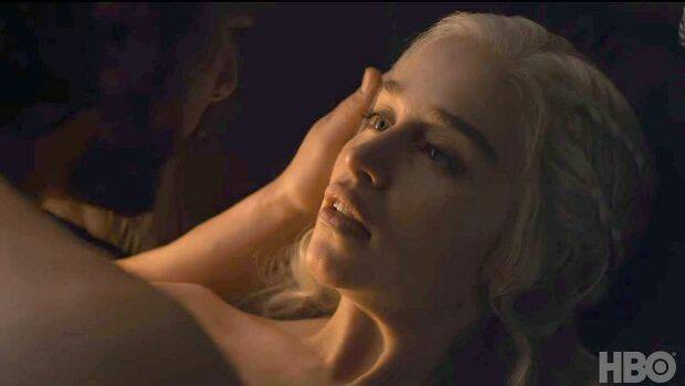 Game of Thrones finale ... Daenerys Targaryen's steamy sex scene with Jon Snow. Photo: HBO

