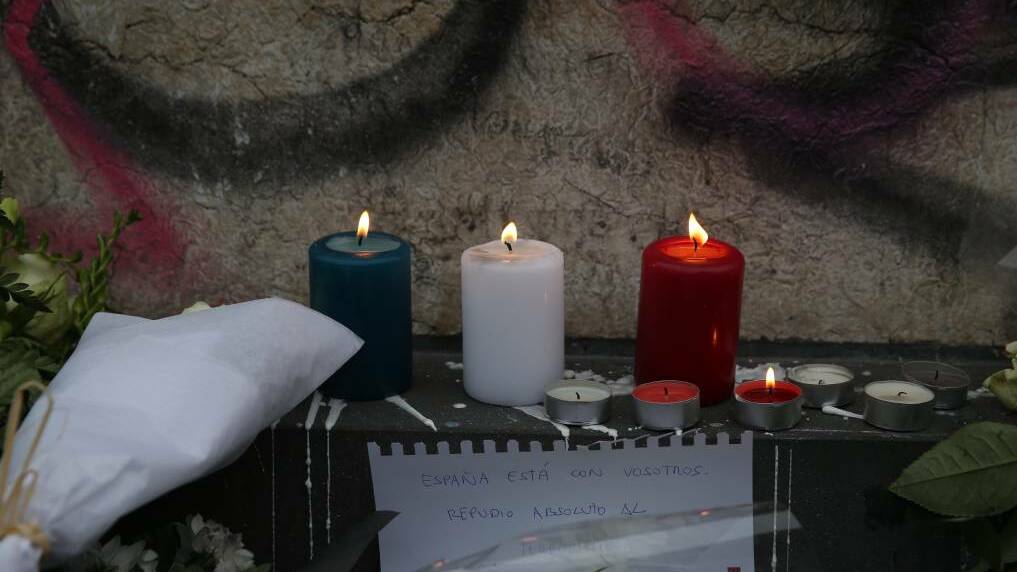 Tributes at Place de la Republique in Paris on Saturday. Picture: Andrew Meares