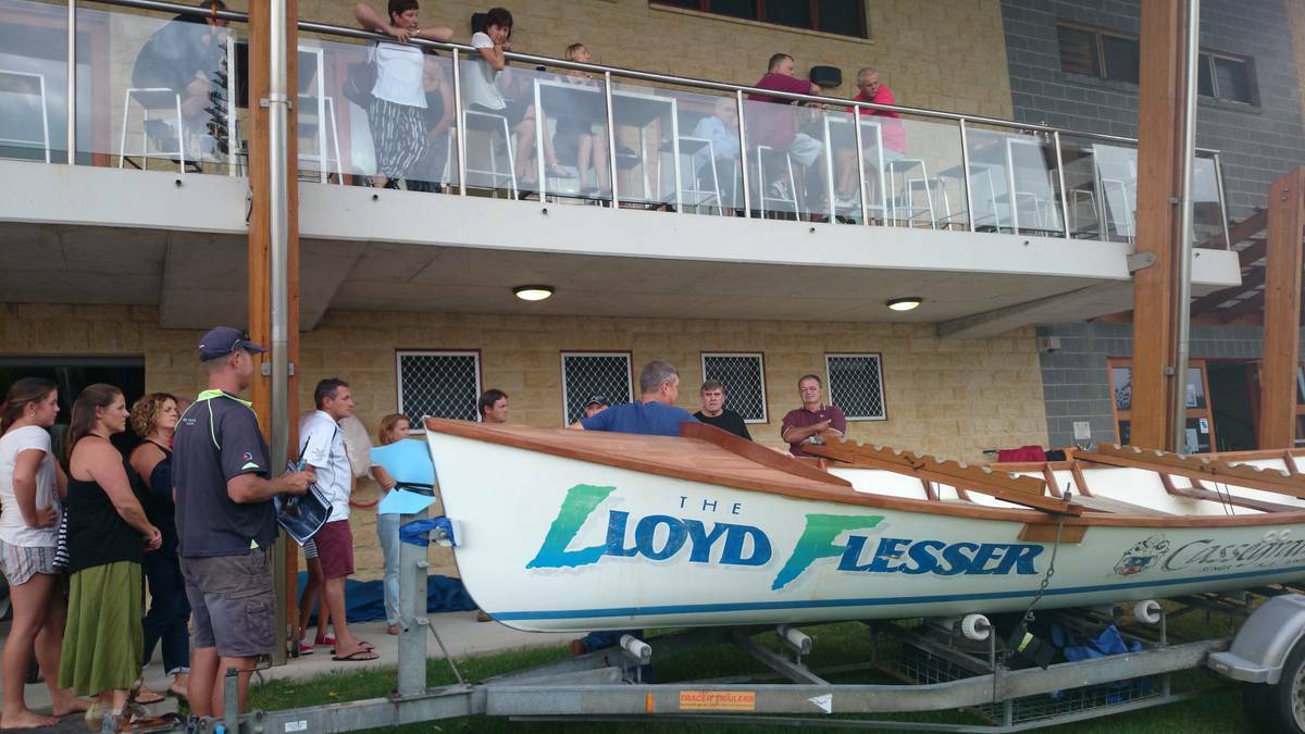 Unveiling of the Lloyd Flesser surfboat, restored by the Hastings Men's Shed at Wauchope. Pic: WAUCHOPE GAZETTE