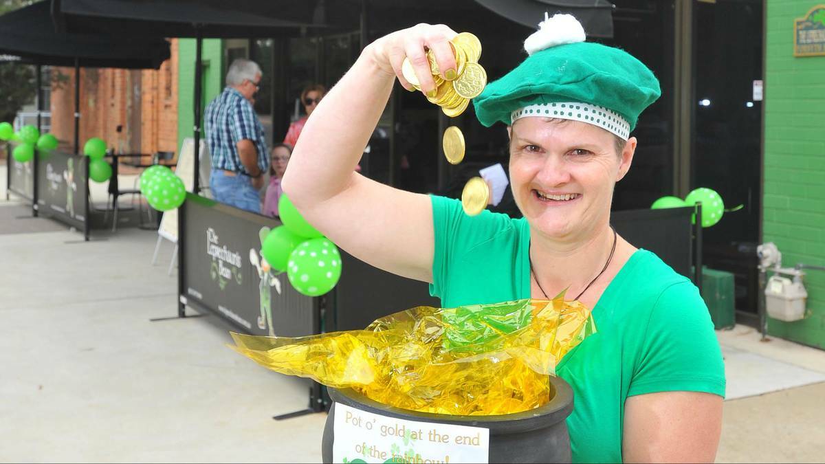 WAGGA WAGGA: Owner of the Leprechaun's Bean - and Irish woman - Heather Hassall gets in on all the St Patrick's Day fun at her Wagga Wagga business.