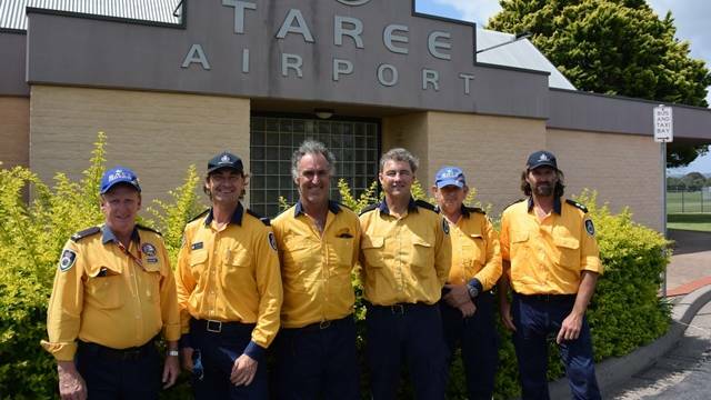 The Remote Area Firefighting Team (RAFT) headed to Tasmania are Mark Everingham, team leader Silas Sutherland, Gordon Tighe, Anthony Duff, Barry Metz and Andrew Coombes. They flew out of Taree on Sunday.