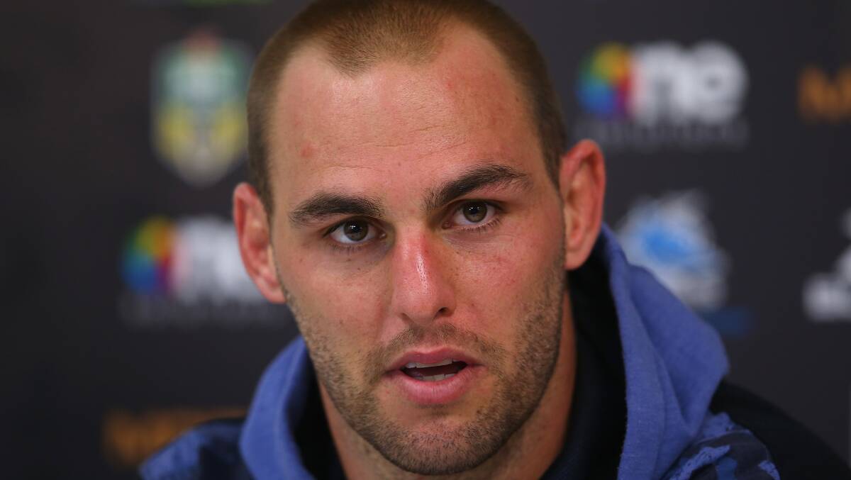 Simon Mannering of the Warriors speaks to the media at the post match press conference. The Sharks trounced the Warriors 37-6 to record their first win for the season. Picture: Getty Images