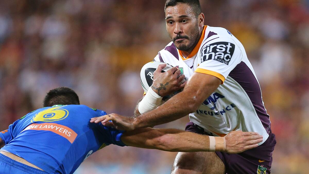 Brisbane's Justin Hodges runs the ball. The Eels defeated the Broncos 25-18 on Brisbane turf in Round Five of the NRL. Picture: Getty Images