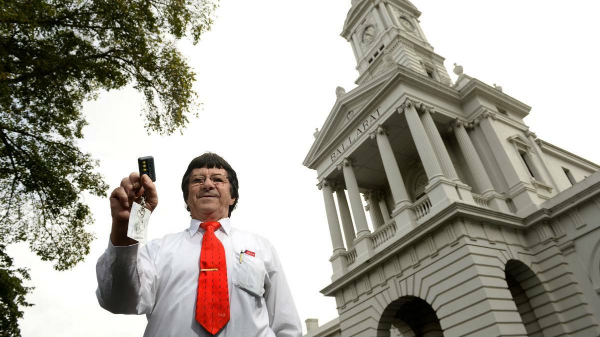 Ballarat Station Master Andrew Dark has the clock remote control ready for the end of daylight saving. Picture: Adam Trafford/Ballarat Courier