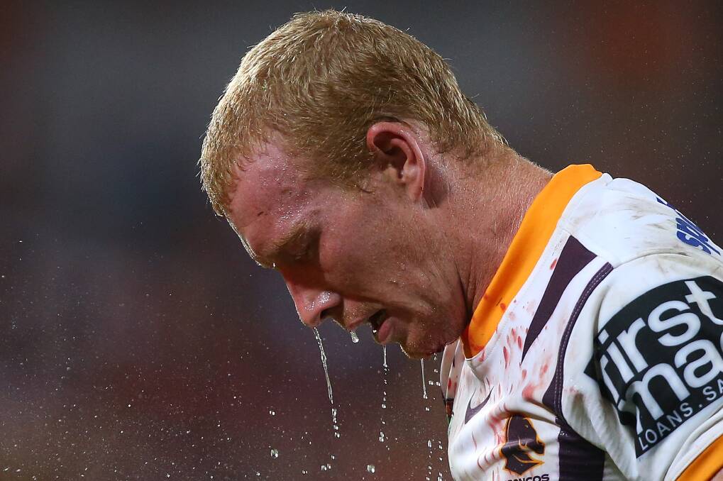 Jack Reed of the Broncos has a hit of H2O. The Eels defeated the Broncos 25-18 on Brisbane turf in Round Five of the NRL. Picture: Getty Images