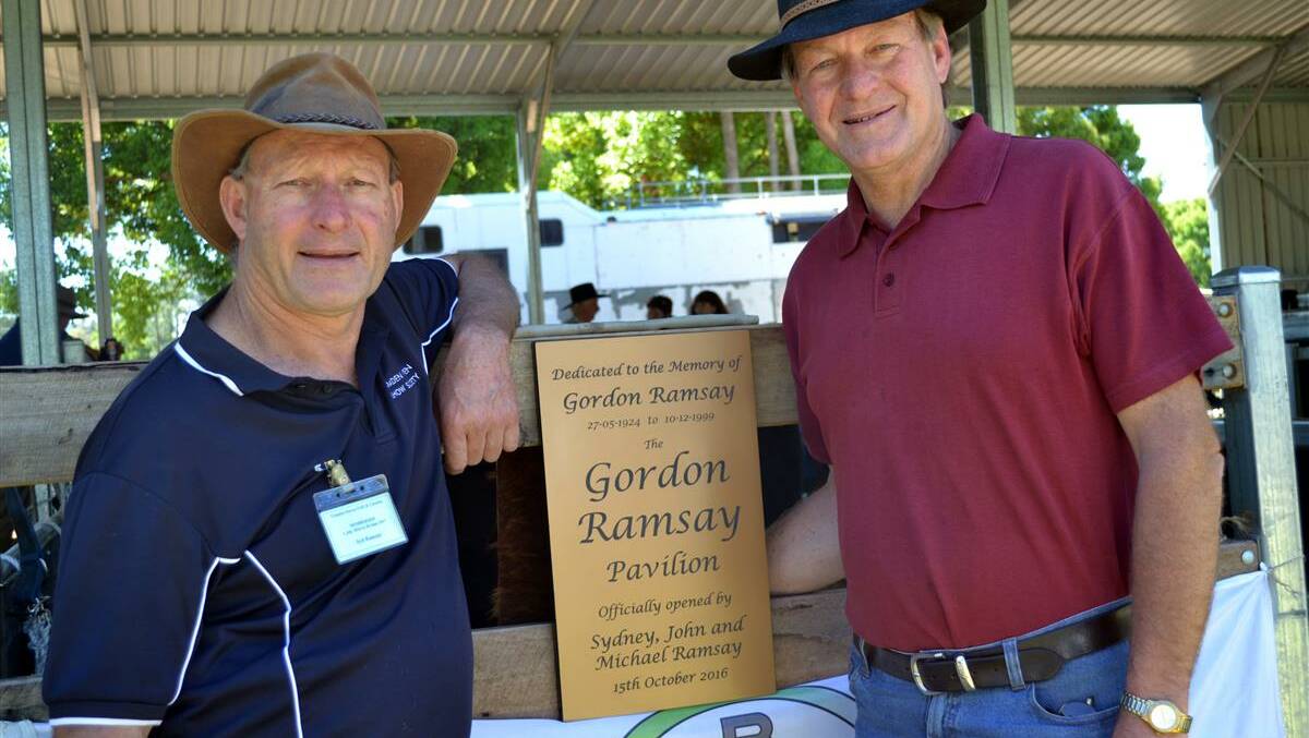 Syd and John Ramsay at the opening of the new cattle pavilion named in honour of their late father Gordon Ramsay.