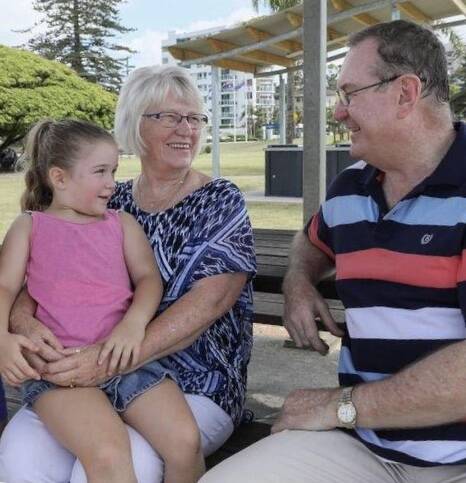 Anne Masters and her granddaughter speak to Stephen Bromhead about childcare. 