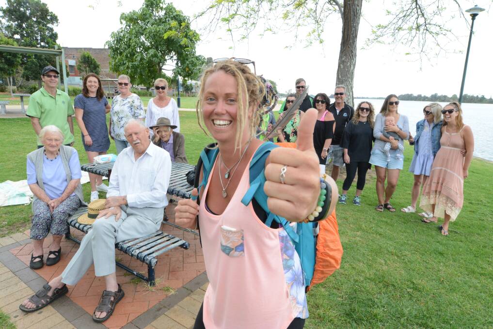 Amanda's family and friends gathered at Queen Elizabeth Park to welcome her back to Taree. Photo: Scott Calvin.