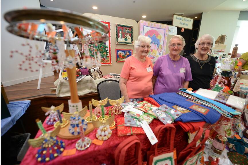 Demonstrations: Joyce Budden, Shirley Burn and Pat Paff at the 2016 Craftathon. Supplies for patchwork, paper crafts, card making, stamping, beading and much more will be available. Photo: Scott Calvin. 