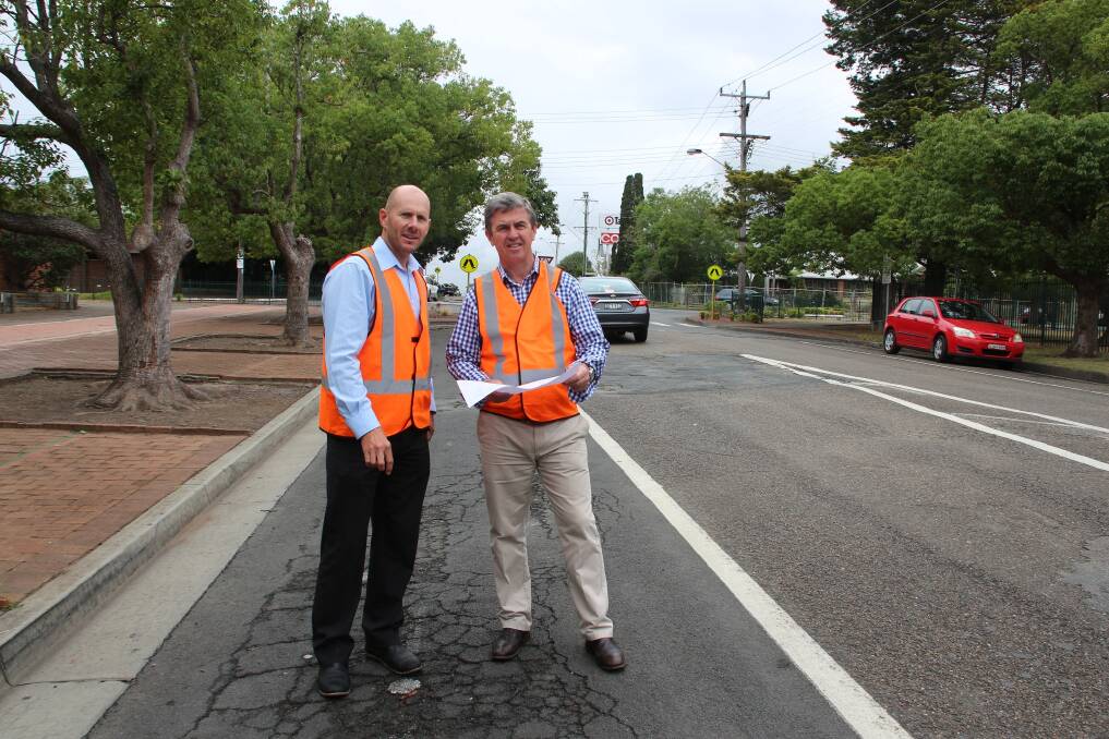 Dr Gillespie and Rhett Pattison at the road upgrade site on Albert Street. 