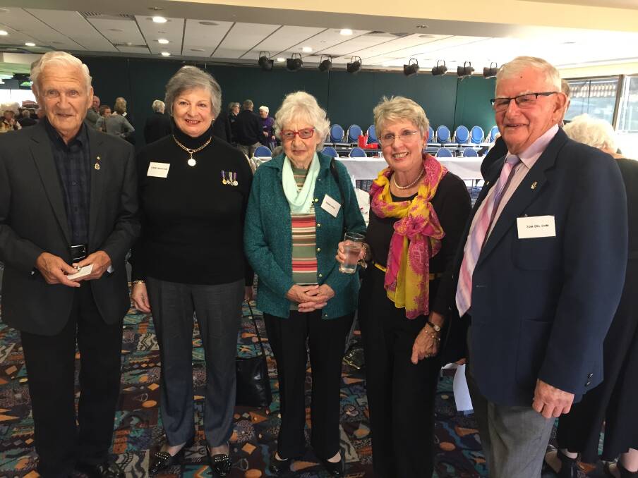 Get together: Allan (Toby) Wilson, Lynne Spencer, Norma Wilson, Roz Dreise (guest speaker) and Tom Ellis attended the function in Tuncurry. Photo: Rob Douglas. 