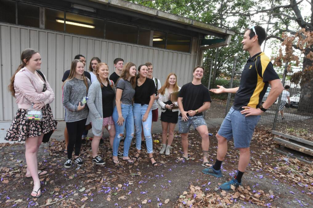 Preparation: Taree High School students receive final exam tips from Beau Harper before heading into the PD/H/PE exam. Photo: Scott Calvin. 