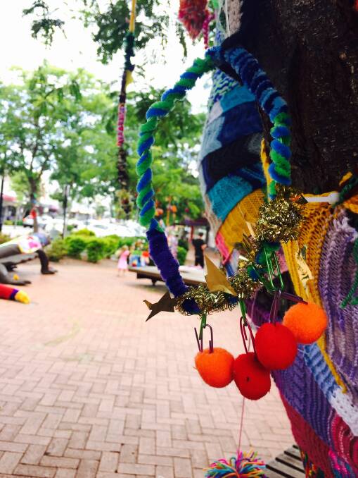 Opportunity: Chatham High School utilised the Vibrant Spaces initiative to conduct a yarn bombing project on Victoria Street, Taree last year. Photo: Lauren Green.