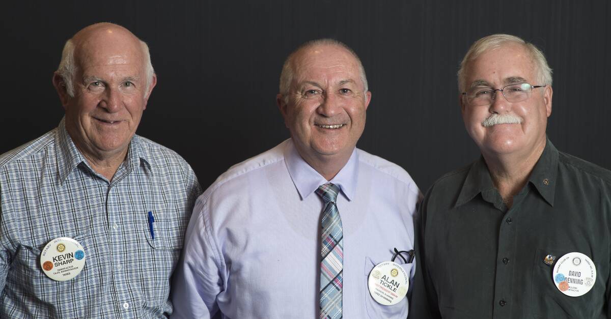  President of Manning Great Lakes Community Health Action Group Alan Tickle (centre) with fellow Rotarians Kevin Sharp (left) and David Denning. Mr Tickle addressed the Rotary Club of Taree on the lack of adequate funding for Manning Hospital. Photo: Ashley Cleaver Images.