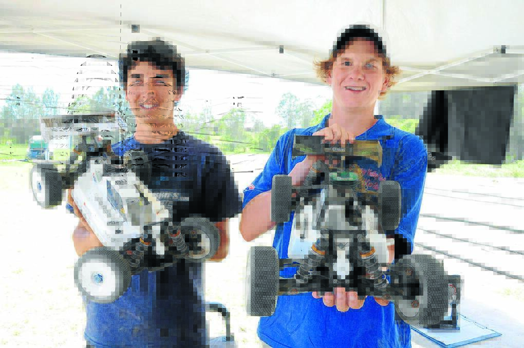 Manning Radio Control Car Club racers Daniel Richardson and Michael Yarnold at the Taree Showground track.