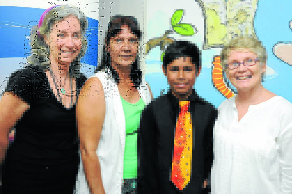 Greater Taree City Council's outreach librarian Debbie Horgan and Mindy Avery, founders of the Our Words Our Stories program, master of ceremonies Tyreese Slater and Taree TAFE teacher Kate Fazio at this week's launch.