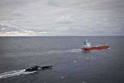 Sea Shepherd's Gojira shadows the tanker Sun Laurel in the Southern Ocean.