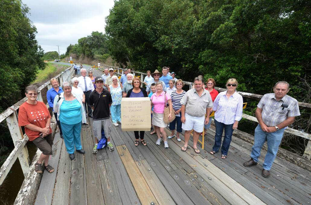 This meeting on Dyers Crossing bridge in January was one of a series of meetings fronted by Greater Taree mayor Cr Paul Hogan.