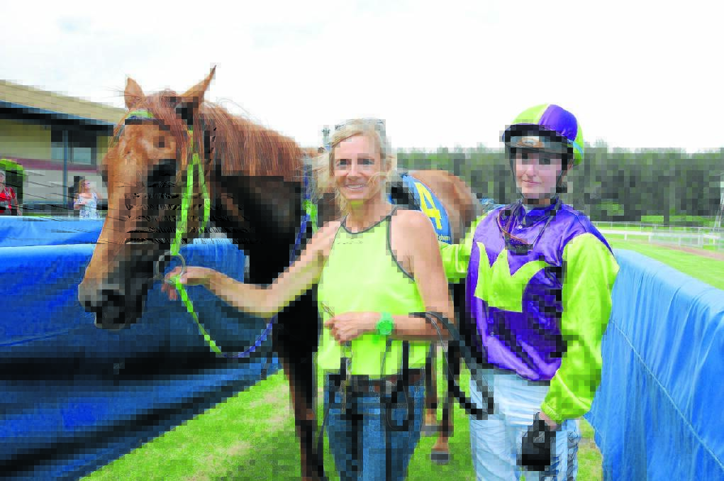 Johnny s Dream, pictured with trainer Kim Waters and jockey Chelsea Jokic.