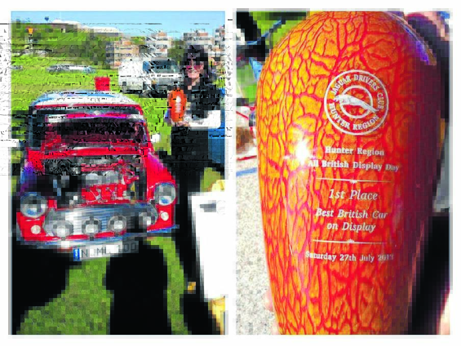 Meaghan Lucas with her 1994 Mini and the trophy she collected at Newcastle last weekend.