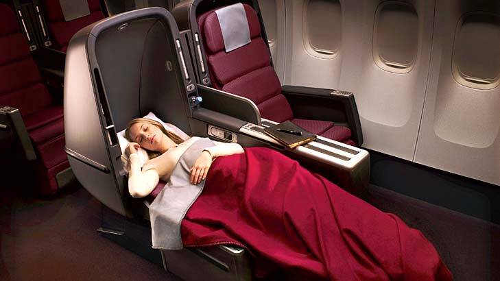 Sleep easy ... the Qantas A380's fully flat Skybed in business class.