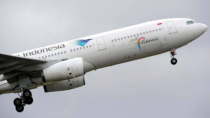 A Garuda Indonesia plane takes off from Melbourne Airport.